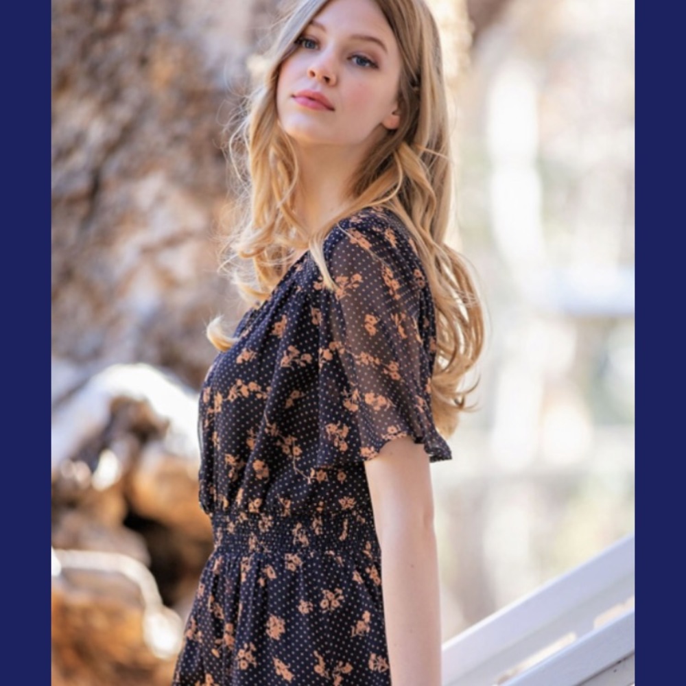 Dot and floral pattern dress